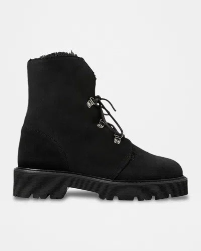 Aquatalia Eva Faux Shearling-lined Suede Hiker Booties In Black