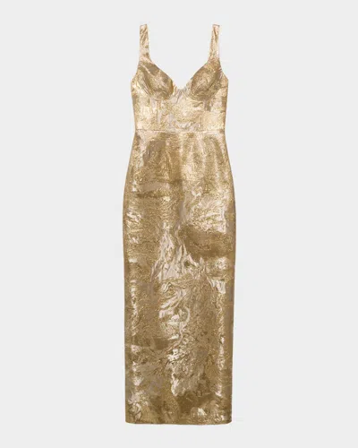 Simkhai Viella Sleeveless Metallic Jacquard Column Gown In Gold