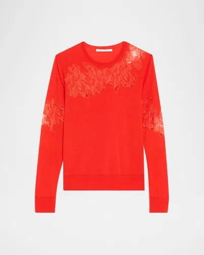 Jason Wu Collection Lace-inset Merino Wool Sweater In Red