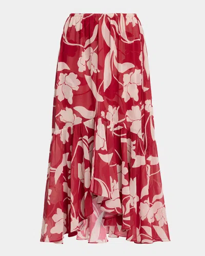 Misa Geena Cherry Flora Chiffon Midi Skirt In Red