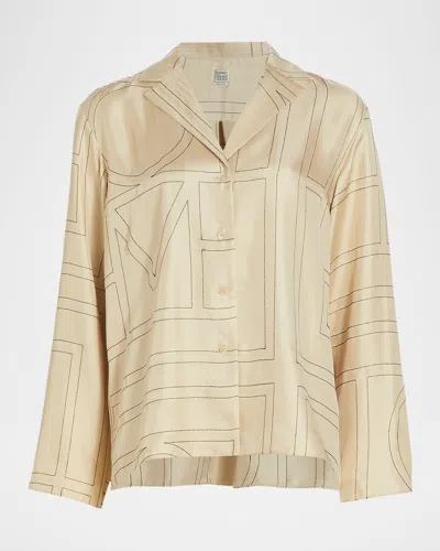 Totême Monogram-embroidered Silk Pajama Top In Neutral