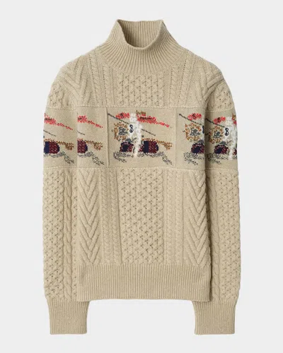 Burberry Edie Ekd-intarsia Aran Knit Crewneck Sweater In Neutral