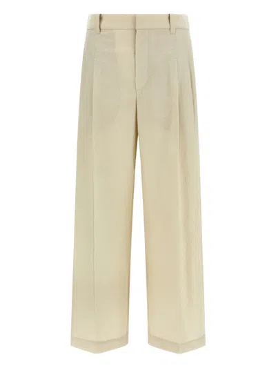 Brunello Cucinelli Cotton Trousers Pleated Front Belt Loops In Neutral