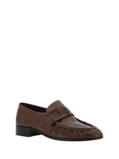 The Row Brown Calf Leather Bos Taurus Slip-on Loafers In Multi