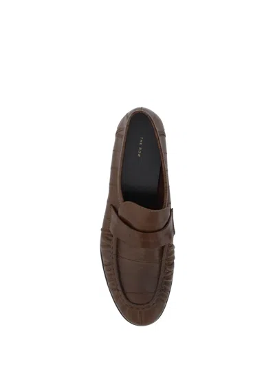 The Row Brown Calf Leather Bos Taurus Slip-on Loafers In Multi