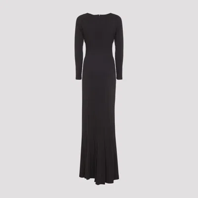 Elisabetta Franchi Jersey Gown Draped V Neckline Maxi In Brown