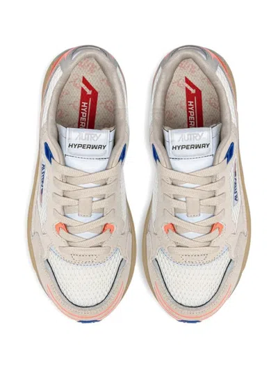 Autry Hyperway Sneakers In White And Peach Suede And Mesh In Multi