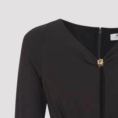 Elisabetta Franchi Jersey Gown Draped V Neckline Maxi In Brown