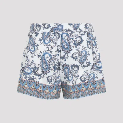 Etro Swim Shorts With Placed Leafy Paisley Print In Blue