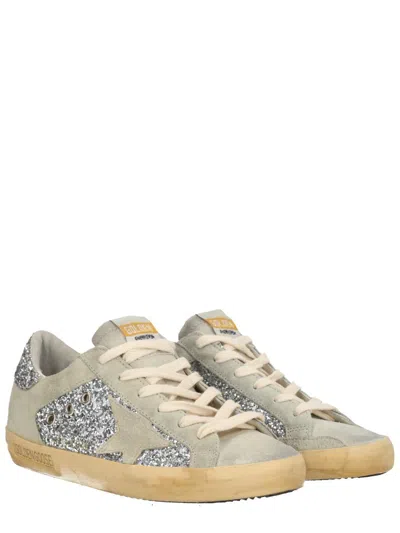 Golden Goose Super-star Suede And Glitter Upper Suede Star Glitter Heel Sneakers Silver In Multi