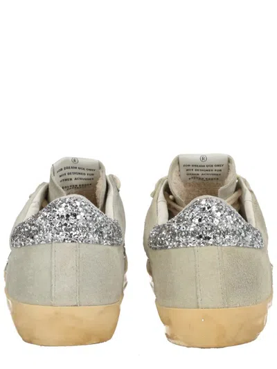 Golden Goose Super-star Suede And Glitter Upper Suede Star Glitter Heel Sneakers Silver In Multi