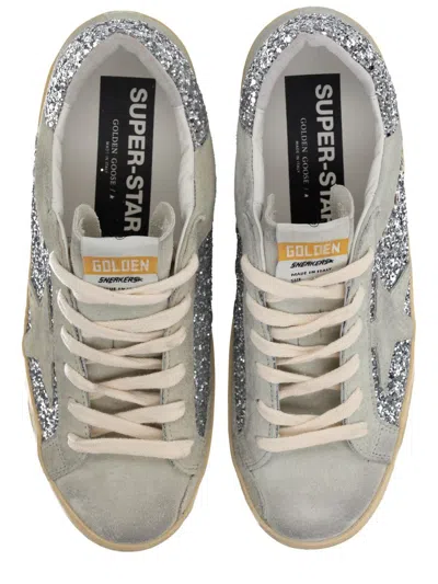 Golden Goose Super-star Suede And Glitter Upper Suede Star Glitter Heel Sneakers Silver In Multi