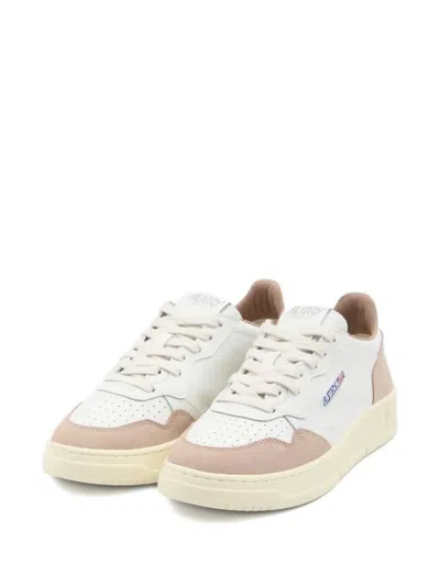 Autry Medalist Low Sneakers In White Leather And Rose Cannel Suede Shoes In White