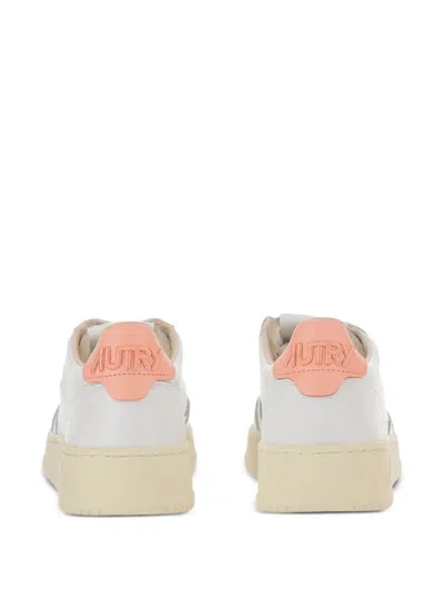 Autry Medalist Low Sneakers In White And Peach Leather With Handwriting Details Shoes In White