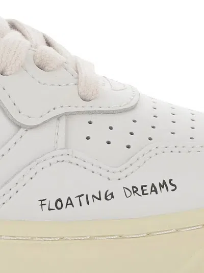 Autry Medalist Low Sneakers In White And Peach Leather With Handwriting Details Shoes In White