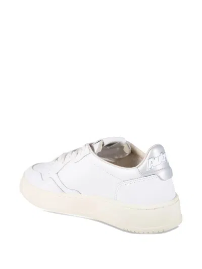 Autry Medalist Low Sneakers In White And Silver Leather Shoes In White