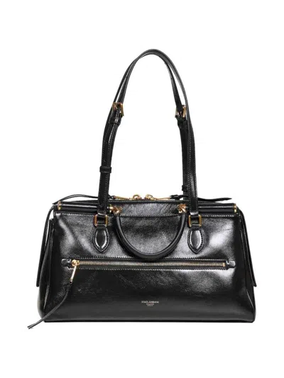 Dolce & Gabbana Vittoria Leather Tote Bag In Black