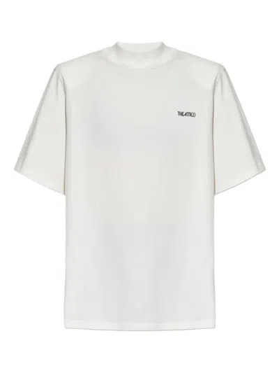 Attico Short Sleeve Crew Neck Straight Hem Top In White