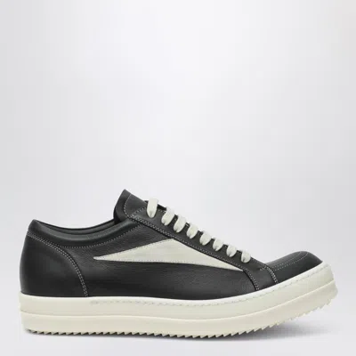 Rick Owens Low-top Suede Sneakers With Contrasting Leather Inserts In Black