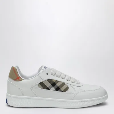 Burberry Low-top Leather Sneakers With Check Inserts In Multi