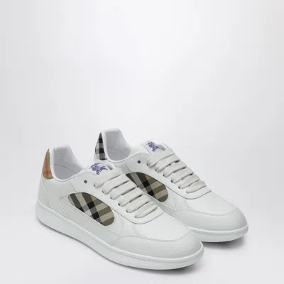 Burberry Low-top Leather Sneakers With Check Inserts In Multi