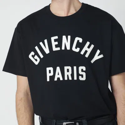 Givenchy Men Black Crewneck T-shirt With Maxi Logo Lettering On The Front In Cotton Man In Black