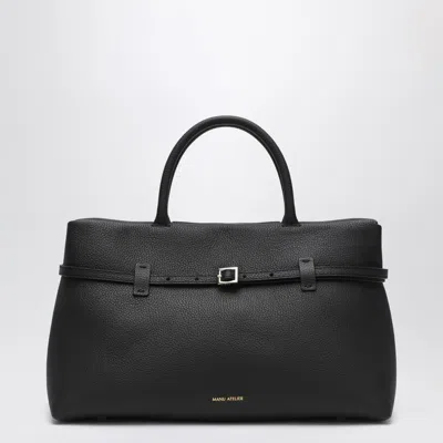 Manu Atelier Le Cambon 35 Black Bag In Grained Leather In Black