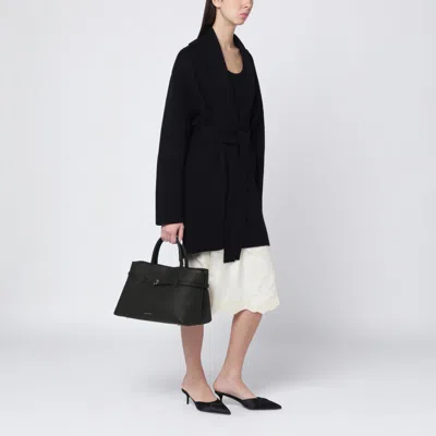 Manu Atelier Le Cambon 35 Black Bag In Grained Leather In Black