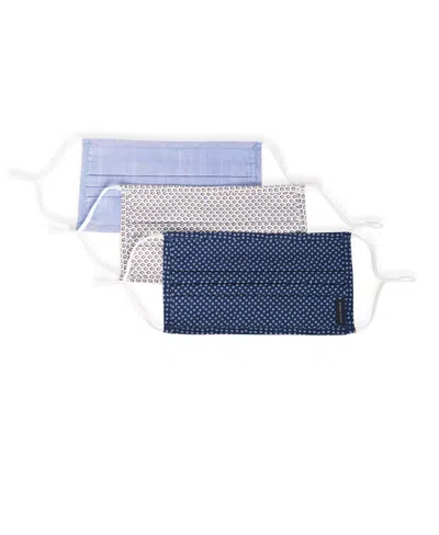 Perry Ellis Reusable Poplin 3 Pack Pleated Fabric Face Covering In Blue