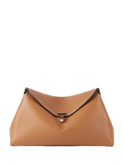 Totême T-lock Grained-leather Clutch Tan In Brown