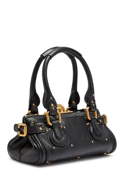 Chloé Paddington Black Shoulder Bag With Oversized Padlock And C-shaped Buckles In Grainy Leather Woman In Black
