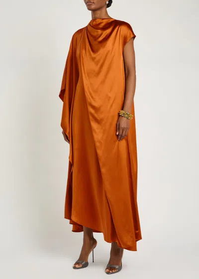 Roksanda Hiba Asymmetric Draped Silk Maxi Dress In Orange