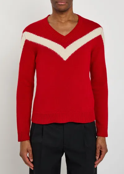 Valentino Garavani Intarsia Wool Jumper In Red
