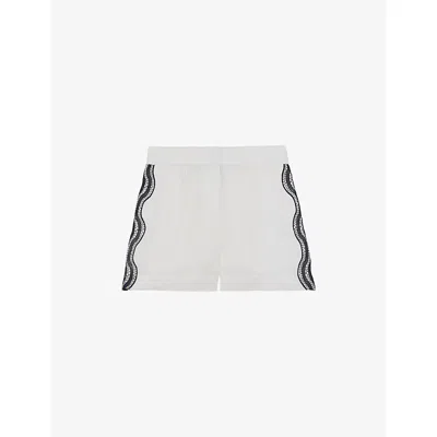 Reiss Womens Ivory Navy Felicity Scallop-edge Linen Shorts In Multi
