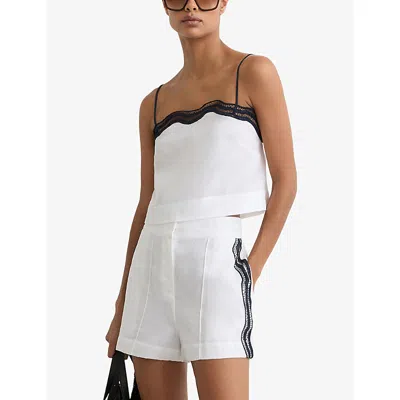 Reiss Womens Ivory Navy Felicity Scallop-edge Linen Shorts In Multi