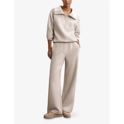 Reiss Womens Stone Neutral Laney Half-zip Jersey Sweatshirt In Neutral