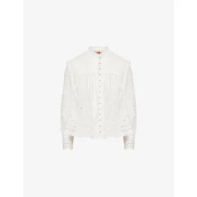 Farm Rio Womens Off-white Richilieu Embroidered Cotton-poplin Blouse Xs In White