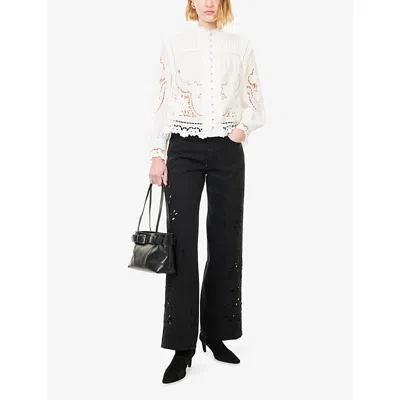 Farm Rio Womens Off-white Richilieu Embroidered Cotton-poplin Blouse Xs In White