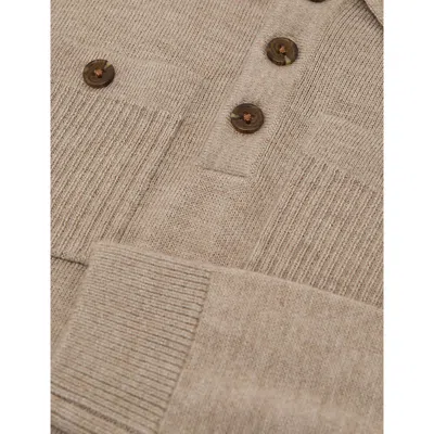 Reiss Oatmeal Melange Rectory Half-button Knitted Polo 9-13 In Gray