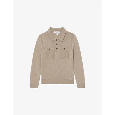 Reiss Oatmeal Melange Rectory Half-button Knitted Polo 3-9 In Neutral