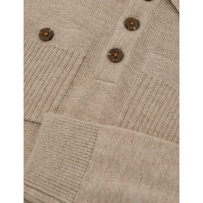 Reiss Oatmeal Melange Rectory Half-button Knitted Polo 3-9 In Neutral