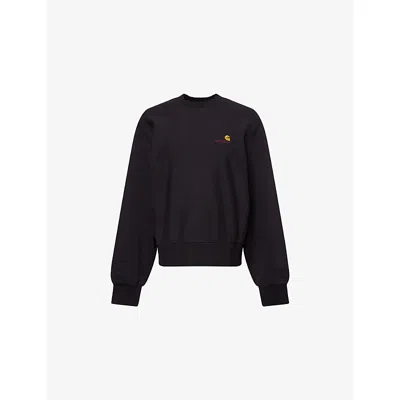 Carhartt Omens Black American Script Logo-embroidered Cotton-blend Sweatshirt In Black