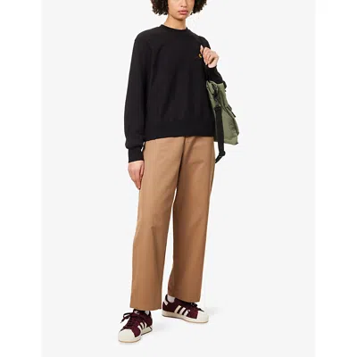 Carhartt Omens Black American Script Logo-embroidered Cotton-blend Sweatshirt In Black