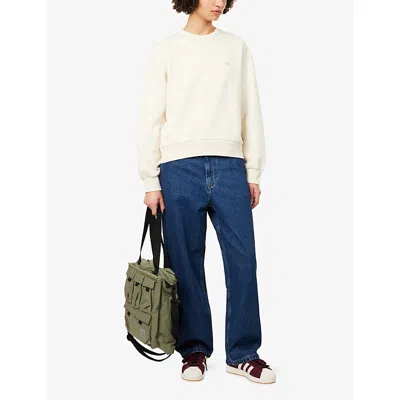 Carhartt Omens Natural / Silver Casey Logo-embroidered Cotton Sweatshirt In Neutral