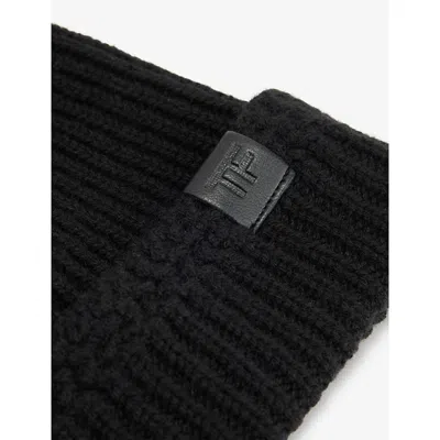Tom Ford Mens Black Branded-tab Ribbed Cashmere Beanie Hat In Black
