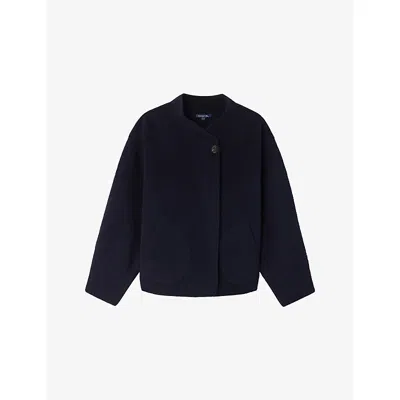 Soeur Womens Deep Navy Windsor Asymmetric-collar Wool-blend Coat Xs In Blue