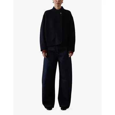 Soeur Womens Deep Navy Windsor Asymmetric-collar Wool-blend Coat Xs In Blue