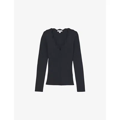 Reiss Womens Navy Lara Crochet-trim Knitted Top In Blue