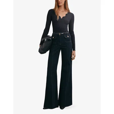 Reiss Womens Navy Lara Crochet-trim Knitted Top In Blue