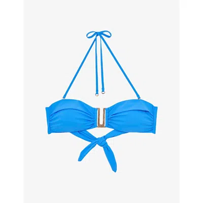 Reiss Womens Blue Carina Removable-strap Stretch-woven Bikini Top